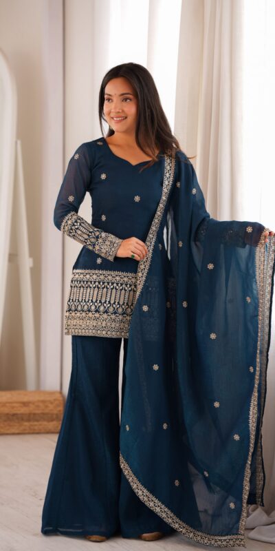 KB 309 Teal Blue | Teal Blue Crunchy Silk Salwar Suit with Sequins Work & Embroidery Work. Grab it for ₹2049. Delivery 4-6 Working Days. Shop now. | Casual Suits, Jump Suits, Creative suits, Designer Suits, Palazzo Suits, Party Wear Suits, Patiala Suits, Salwar suit, Straight Suits