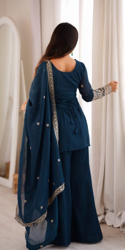 KB 309 Teal Blue | Teal Blue Crunchy Silk Salwar Suit with Sequins Work & Embroidery Work. Grab it for ₹2049. Delivery 4-6 Working Days. Shop now. | Casual Suits, Jump Suits, Creative suits, Designer Suits, Palazzo Suits, Party Wear Suits, Patiala Suits, Salwar suit, Straight Suits