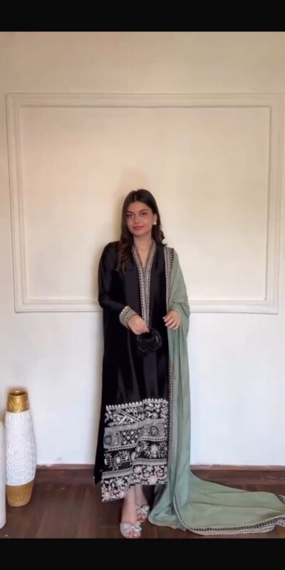 KD 1632 Black | Glass Salwar Suit with Thread Embroidery & Embroidery Work. Get it for ₹2449. Delivery 4-6 Working Days. Shop now. | Casual Suits, Jump Suits, Creative suits, Designer Suits, Palazzo Suits, Party Wear Suits, Patiala Suits, Salwar suit, Straight Suits