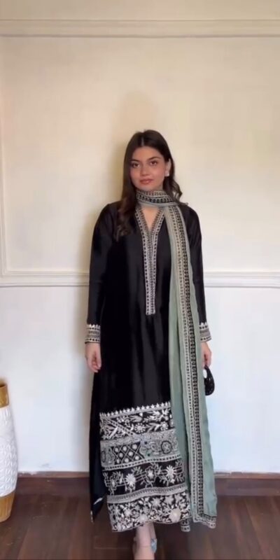 KD 1632 Black | Glass Salwar Suit with Thread Embroidery & Embroidery Work. Get it for ₹2449. Delivery 4-6 Working Days. Shop now. | Casual Suits, Jump Suits, Creative suits, Designer Suits, Palazzo Suits, Party Wear Suits, Patiala Suits, Salwar suit, Straight Suits