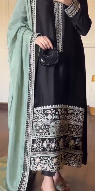 KD 1632 Black | Glass Salwar Suit with Thread Embroidery & Embroidery Work. Get it for ₹2449. Delivery 4-6 Working Days. Shop now. | Casual Suits, Jump Suits, Creative suits, Designer Suits, Palazzo Suits, Party Wear Suits, Patiala Suits, Salwar suit, Straight Suits