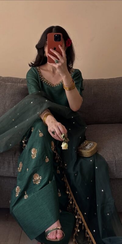 MF 535 Teal Green Aada Slab Silk Salwar Suit with Embroidery Work & Mirror Work. Festive Deal ₹2399. Delivery 4-6 Working Days. Shop now. | Casual Suits, Jump Suits, Creative suits, Designer Suits, Palazzo Suits, Party Wear Suits, Patiala Suits, Salwar suit, Straight Suits
