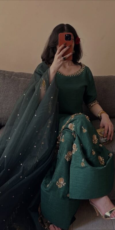 MF 535 Teal Green Aada Slab Silk Salwar Suit with Embroidery Work & Mirror Work. Festive Deal ₹2399. Delivery 4-6 Working Days. Shop now. | Casual Suits, Jump Suits, Creative suits, Designer Suits, Palazzo Suits, Party Wear Suits, Patiala Suits, Salwar suit, Straight Suits