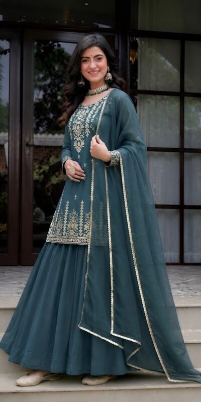 MD 3101 Teal Roman Cotton Lehenga Choli. Perfect for Wedding, Party, Makar Sankranti, Pooja, Anniversary – Grab it for ₹2099. Delivery 4-6 Working Day | Bollywood Lehenga, Creative Lehenga, Designer Lehenga, Embroidered Lehenga, Lehenga, Party Wear Lehenga