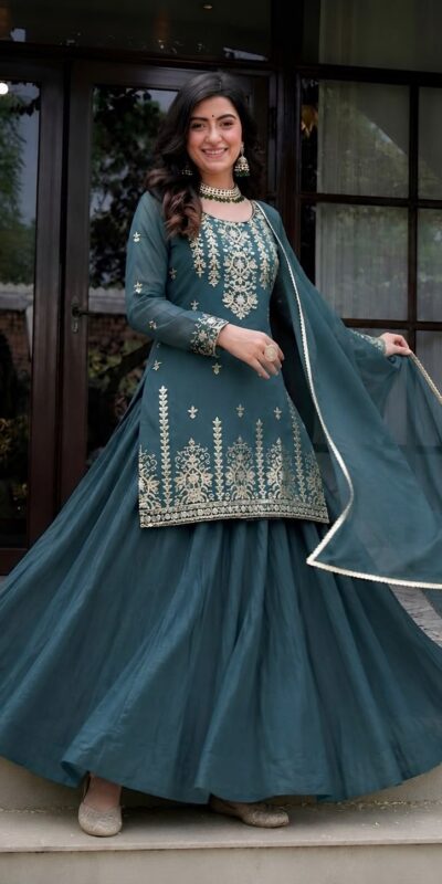 MD 3101 Teal Roman Cotton Lehenga Choli. Perfect for Wedding, Party, Makar Sankranti, Pooja, Anniversary – Grab it for ₹2099. Delivery 4-6 Working Day | Bollywood Lehenga, Creative Lehenga, Designer Lehenga, Embroidered Lehenga, Lehenga, Party Wear Lehenga