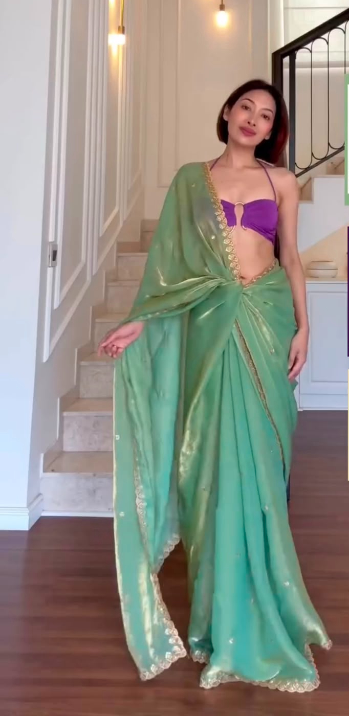 KD 633 Sea Green | Sea Green Fendy Silk Saree with Sequins Work. Festive Deal ₹1849. Delivery 4-6 Working Days. Shop now. | Creative Sarees, Bollywood Sarees, Designer Sarees, Embroidered Sarees, Ethnic Saree, Modern Digital sarees, Party Wear Sarees, Sarees