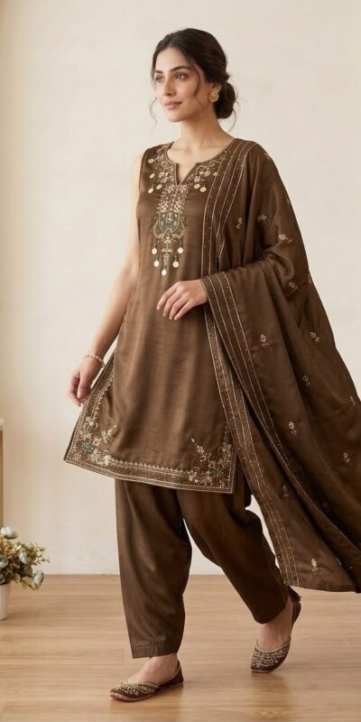 LG 2126 Brown Cos Moss Salwar Suit with Embroidery Work & Sequins Work. Affordable Price ₹2149. Delivery 4-6 Working Days. Shop now. | Casual Suits, Jump Suits, Creative suits, Designer Suits, Palazzo Suits, Party Wear Suits, Patiala Suits, Salwar suit, Straight Suits