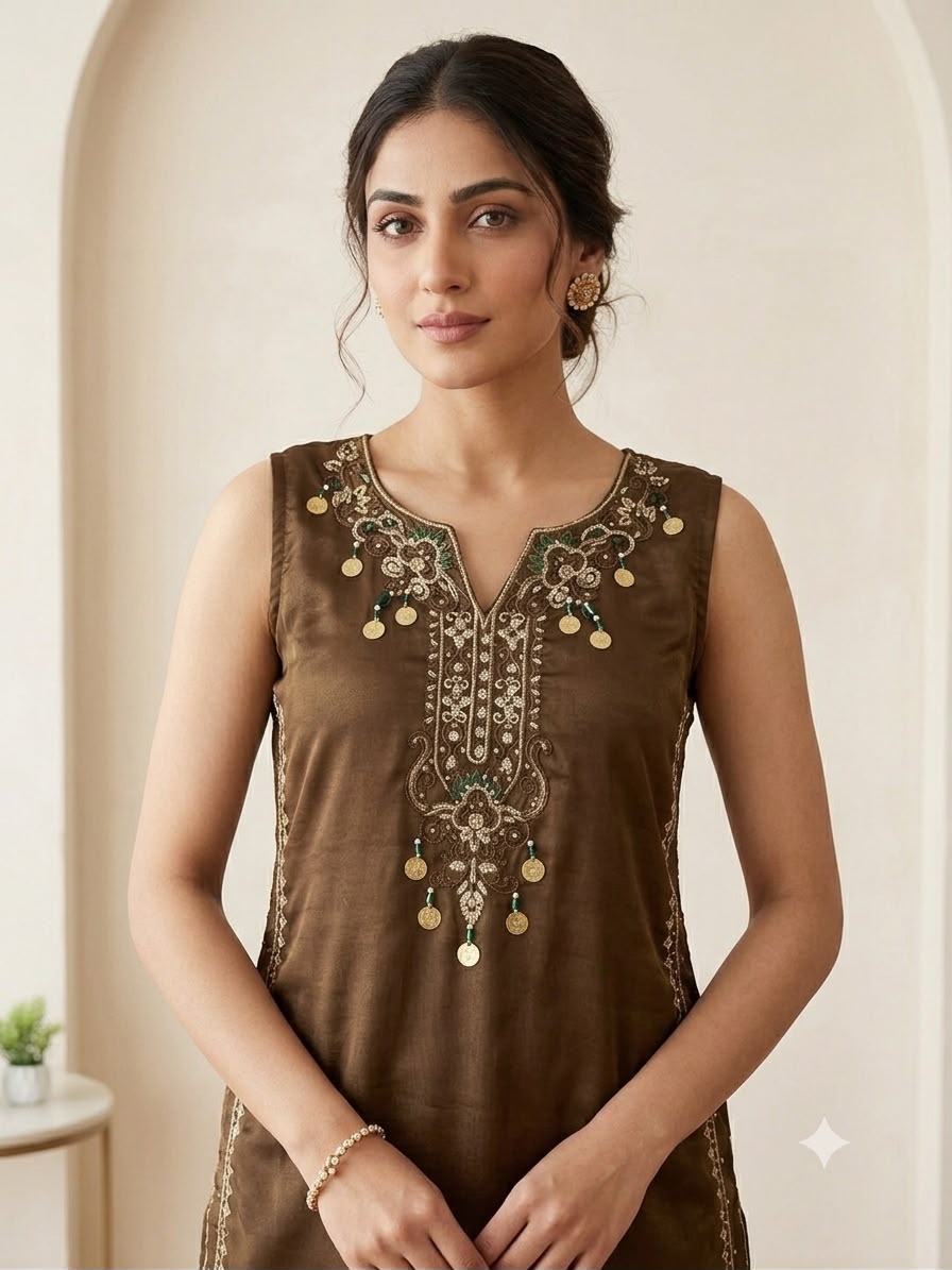 LG 2126 Brown Cos Moss Salwar Suit with Embroidery Work & Sequins Work. Affordable Price ₹2149. Delivery 4-6 Working Days. Shop now. | Casual Suits, Jump Suits, Creative suits, Designer Suits, Palazzo Suits, Party Wear Suits, Patiala Suits, Salwar suit, Straight Suits
