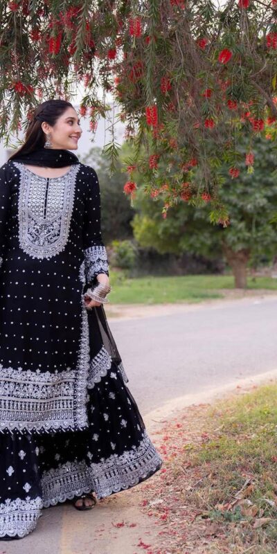 ZB 5064 Black Faux Georgette Salwar Suit with Embroidery Work. Available at ₹2049 only. Delivery 4-6 Working Days. Shop now. | Casual Suits, Jump Suits, Creative suits, Designer Suits, Palazzo Suits, Party Wear Suits, Patiala Suits, Salwar suit, Straight Suits