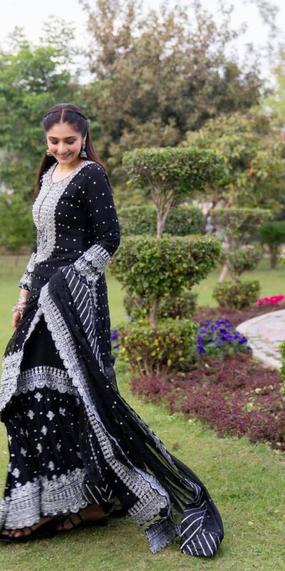 ZB 5064 Black Faux Georgette Salwar Suit with Embroidery Work. Available at ₹2049 only. Delivery 4-6 Working Days. Shop now. | Casual Suits, Jump Suits, Creative suits, Designer Suits, Palazzo Suits, Party Wear Suits, Patiala Suits, Salwar suit, Straight Suits