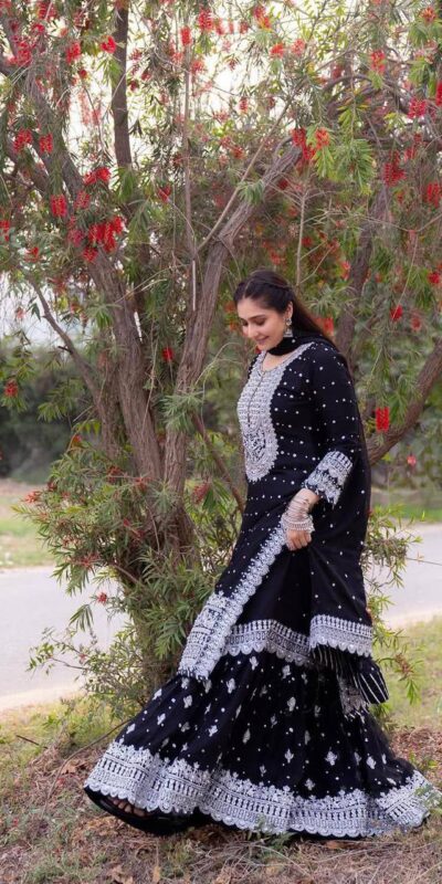ZB 5064 Black Faux Georgette Salwar Suit with Embroidery Work. Available at ₹2049 only. Delivery 4-6 Working Days. Shop now. | Casual Suits, Jump Suits, Creative suits, Designer Suits, Palazzo Suits, Party Wear Suits, Patiala Suits, Salwar suit, Straight Suits