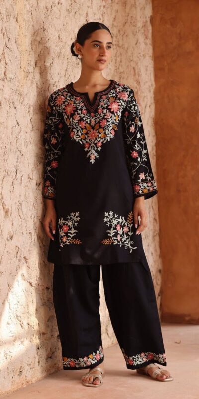 ND 5058 Black | Black Roman Silk Salwar Suit with Embroidery Work. Grab it for ₹2099. Delivery 4-6 Working Days. Shop now. | Casual Suits, Jump Suits, Creative suits, Designer Suits, Palazzo Suits, Party Wear Suits, Patiala Suits, Salwar suit, Straight Suits