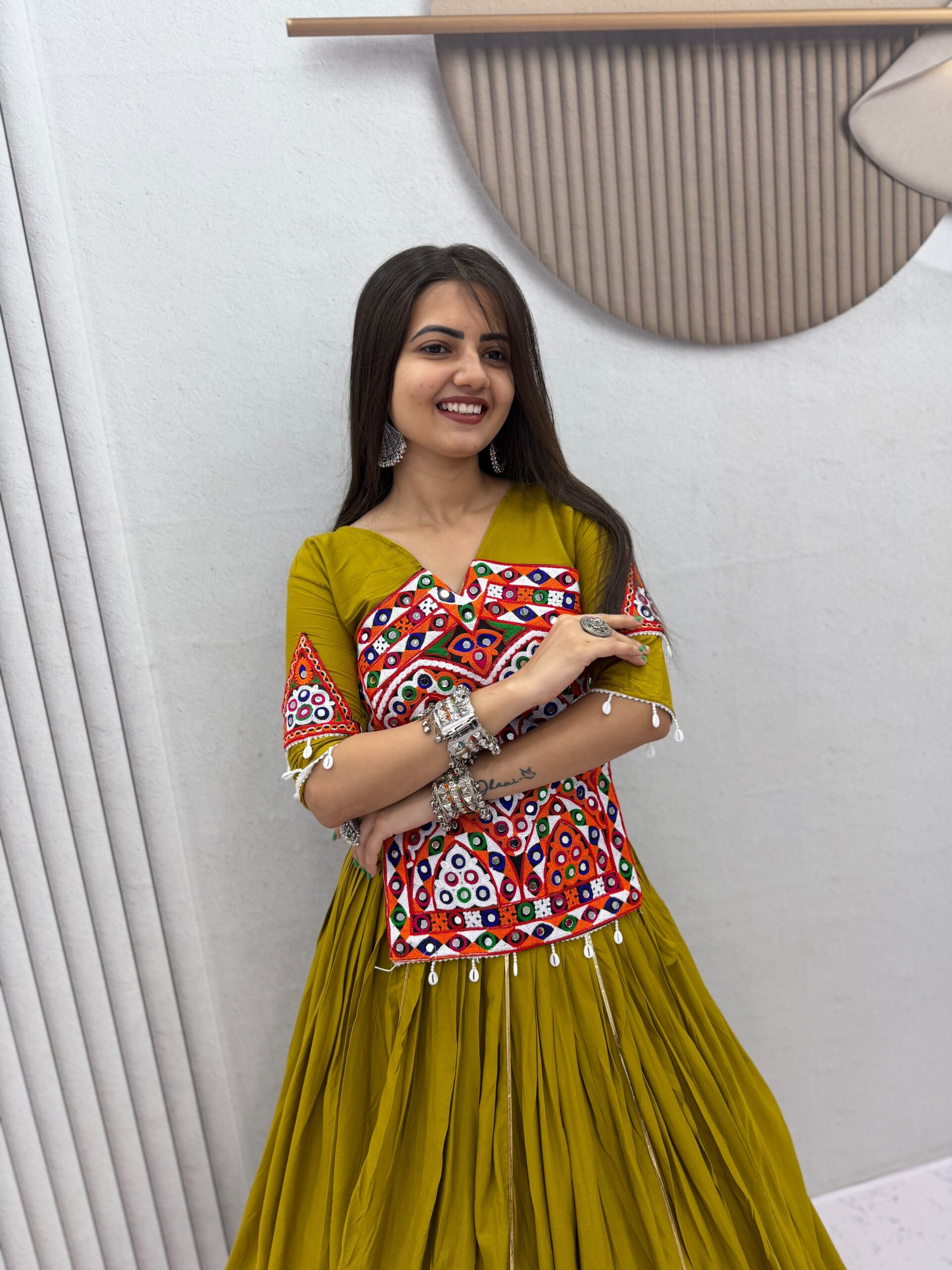 PC 595 Mustered in Pure Cotton Mirror Work & Gamthi Work Lehenga Choli . Exclusive Offer ₹3099. Delivery 4-6 Working Days. Shop now. | Bollywood Lehenga, Creative Lehenga, Designer Lehenga, Embroidered Lehenga, Lehenga, Party Wear Lehenga