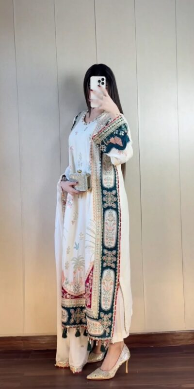 LG 2141 White Star Silk Salwar Suit with Embroidery Work & Sequins Work. Festive Deal ₹2999. Delivery 4-6 Working Days. Shop now. | Casual Suits, Jump Suits, Creative suits, Designer Suits, Palazzo Suits, Party Wear Suits, Patiala Suits, Salwar suit, Straight Suits