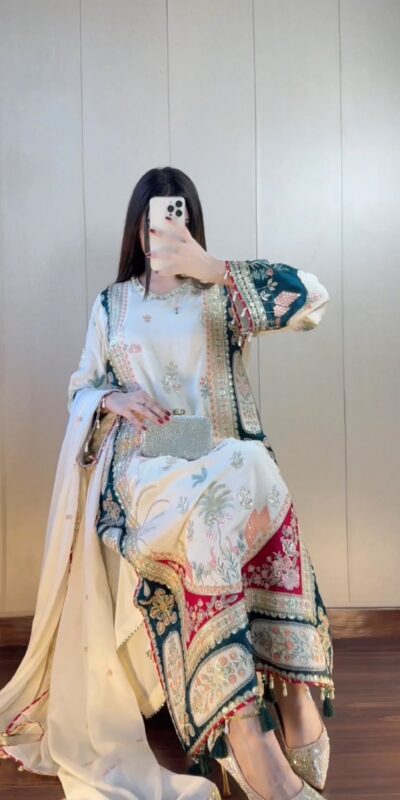 LG 2141 White Star Silk Salwar Suit with Embroidery Work & Sequins Work. Festive Deal ₹2999. Delivery 4-6 Working Days. Shop now. | Casual Suits, Jump Suits, Creative suits, Designer Suits, Palazzo Suits, Party Wear Suits, Patiala Suits, Salwar suit, Straight Suits
