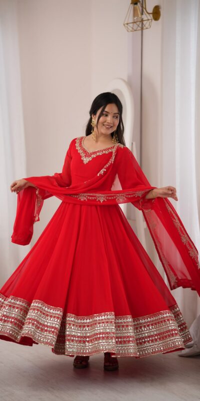 SSR 549 Red Fox Perfect for Wedding, Party, Durga Puja, Diwali, Anniversary –Georgette Gown. Now at just ₹2449. Delivery 4-6 Working Days. Shop now. | Bollywood Gowns, Creative Gowns, Designer Gowns, Embroidered Gowns, Gowns, Party Wear Gowns