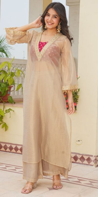 AD 241 Cream in Golden Tissue Embroidery Work & Sequins Work Salwar Suit. Get it for ₹2149. Delivery 4-6 Working Days. Shop now. | Casual Suits, Jump Suits, Creative suits, Designer Suits, Palazzo Suits, Party Wear Suits, Patiala Suits, Salwar suit, Straight Suits