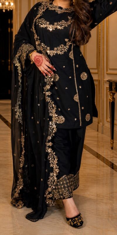 ST 251 Black Faux Georgette Salwar Suit with Mirror Work & Embroidery Work. Get it for ₹2349. Delivery 4-6 Working Days. Shop now. | Casual Suits, Jump Suits, Creative suits, Designer Suits, Palazzo Suits, Party Wear Suits, Patiala Suits, Salwar suit, Straight Suits