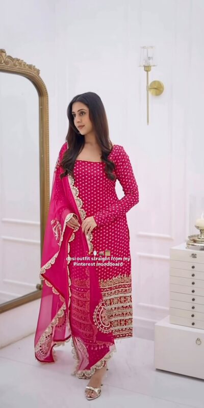 NSR 912 Pink Faux Georgette Salwar Suit with Mirror Work & Embroidery Work. Get it for ₹2349. Delivery 4-6 Working Days. Shop now. | Casual Suits, Jump Suits, Creative suits, Designer Suits, Palazzo Suits, Party Wear Suits, Patiala Suits, Salwar suit, Straight Suits