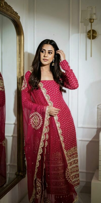 NSR 912 Pink Faux Georgette Salwar Suit with Mirror Work & Embroidery Work. Get it for ₹2349. Delivery 4-6 Working Days. Shop now. | Casual Suits, Jump Suits, Creative suits, Designer Suits, Palazzo Suits, Party Wear Suits, Patiala Suits, Salwar suit, Straight Suits