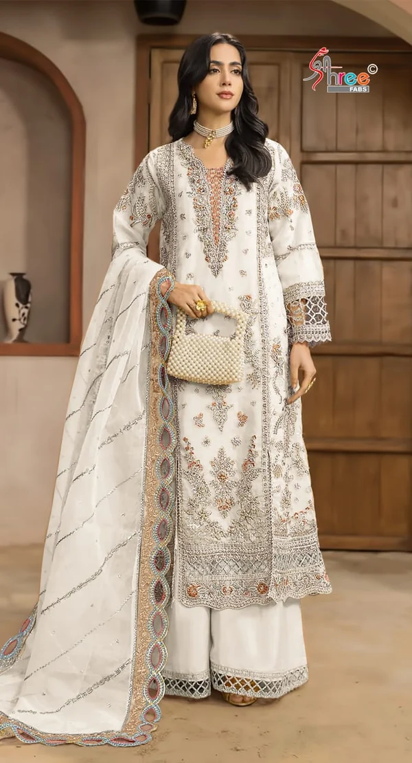 FC 1232 White| White Chiffon Salwar Suit with Embroidery Work & Sequins Work. Introductory Price ₹2649. Delivery 4-6 Working Days. Shop now. | Casual Suits, Jump Suits, Creative suits, Designer Suits, Palazzo Suits, Party Wear Suits, Patiala Suits, Salwar suit, Straight Suits