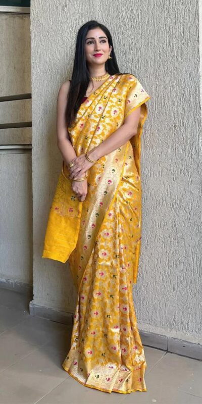 KP 6080 Yellow Soft Lichi Silk Saree with Lace Work & Lace Border. Introductory Price ₹1649. Delivery 4-6 Working Days. Shop now. | Creative Sarees, Bollywood Sarees, Designer Sarees, Embroidered Sarees, Ethnic Saree, Modern Digital sarees, Party Wear Sarees, Sarees