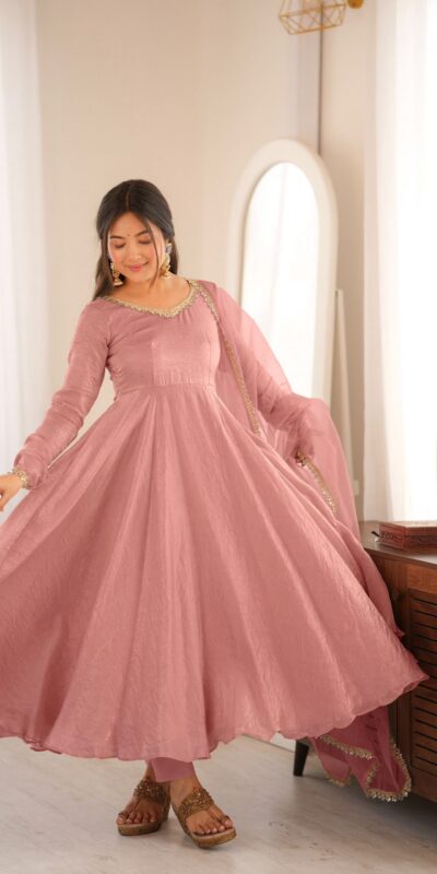 SRK 5355 Pink Doremon Crush Gown with Lace Work & Mirror Work. Exclusive Offer ₹2099. Delivery 4-6 Working Days. Shop now. | Bollywood Gowns, Creative Gowns, Designer Gowns, Embroidered Gowns, Gowns, Party Wear Gowns