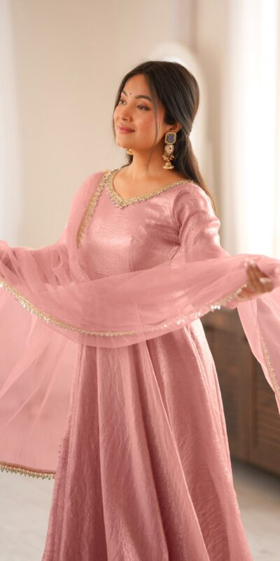SRK 5355 Pink Doremon Crush Gown with Lace Work & Mirror Work. Exclusive Offer ₹2099. Delivery 4-6 Working Days. Shop now. | Bollywood Gowns, Creative Gowns, Designer Gowns, Embroidered Gowns, Gowns, Party Wear Gowns