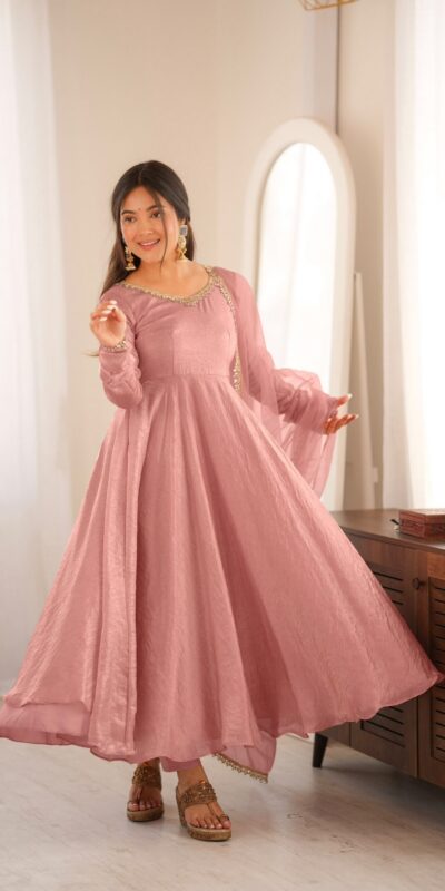 SRK 5355 Pink Doremon Crush Gown with Lace Work & Mirror Work. Exclusive Offer ₹2099. Delivery 4-6 Working Days. Shop now. | Bollywood Gowns, Creative Gowns, Designer Gowns, Embroidered Gowns, Gowns, Party Wear Gowns