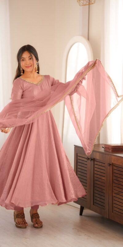 SRK 5355 Pink Doremon Crush Gown with Lace Work & Mirror Work. Exclusive Offer ₹2099. Delivery 4-6 Working Days. Shop now. | Bollywood Gowns, Creative Gowns, Designer Gowns, Embroidered Gowns, Gowns, Party Wear Gowns