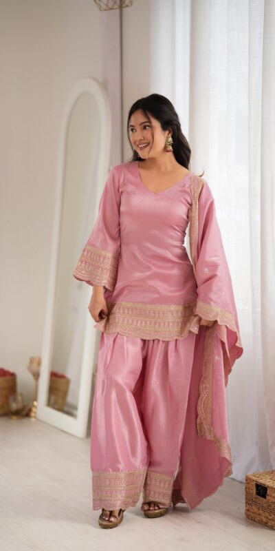 KB 304 Pink in Glass Roman Silk. Sequins Work & Embroidery Work Salwar Suit Festive Deal ₹1999. Delivery 4-6 Working Days. Shop now. | Casual Suits, Jump Suits, Creative suits, Designer Suits, Palazzo Suits, Party Wear Suits, Patiala Suits, Salwar suit, Straight Suits