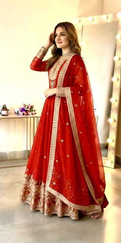 SSR 546 Red in Georgette Embroidery Work & Sequins Work Gown . Get it for ₹2149. Delivery 4-6 Working Days. Online Shop now. | Bollywood Gowns, Creative Gowns, Designer Gowns, Embroidered Gowns, Gowns, Party Wear Gowns