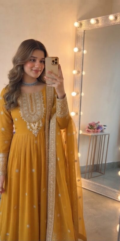 SSR 546 Yellow in Georgette Embroidery Work & Sequins Work Gown . Get it for ₹2149. Delivery 4-6 Working Days. Online Shop now. | Bollywood Gowns, Creative Gowns, Designer Gowns, Embroidered Gowns, Gowns, Party Wear Gowns