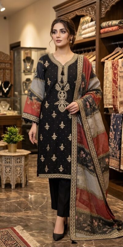 LG 2134 Black Mul Chanderi Salwar Suit with Embroidery Work & Sequins Work. Festive Deal ₹2399. Delivery 4-6 Working Days. Shop nowp | Casual Suits, Jump Suits, Creative suits, Designer Suits, Palazzo Suits, Party Wear Suits, Patiala Suits, Salwar suit, Straight Suits