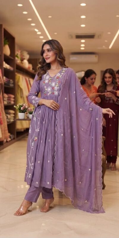 LG 2131 Lavender Mul Chanderi Salwar Suit with Embroidery Work & Sequins Work. Festive Deal ₹2199. Delivery 4-6 Working Days. Shop nowp | Casual Suits, Jump Suits, Creative suits, Designer Suits, Palazzo Suits, Party Wear Suits, Patiala Suits, Salwar suit, Straight Suits