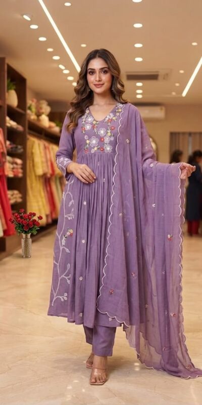 LG 2131 Lavender Mul Chanderi Salwar Suit with Embroidery Work & Sequins Work. Festive Deal ₹2199. Delivery 4-6 Working Days. Shop nowp | Casual Suits, Jump Suits, Creative suits, Designer Suits, Palazzo Suits, Party Wear Suits, Patiala Suits, Salwar suit, Straight Suits