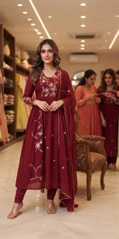 LG 2131 Maroon Mul Chanderi Salwar Suit with Embroidery Work & Sequins Work. Festive Deal ₹2199. Delivery 4-6 Working Days. Shop nowp | Casual Suits, Jump Suits, Creative suits, Designer Suits, Palazzo Suits, Party Wear Suits, Patiala Suits, Salwar suit, Straight Suits