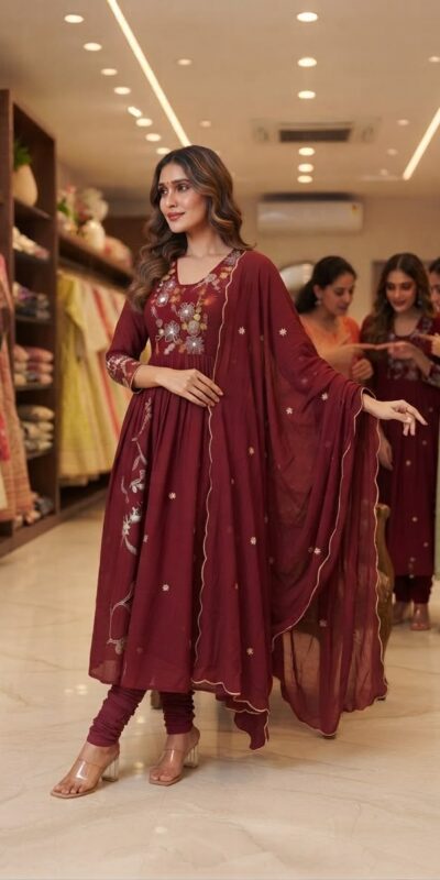 LG 2131 Maroon Mul Chanderi Salwar Suit with Embroidery Work & Sequins Work. Festive Deal ₹2199. Delivery 4-6 Working Days. Shop nowp | Casual Suits, Jump Suits, Creative suits, Designer Suits, Palazzo Suits, Party Wear Suits, Patiala Suits, Salwar suit, Straight Suits