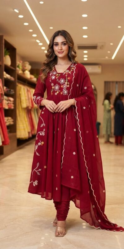 LG 2131 Maroon Mul Chanderi Salwar Suit with Embroidery Work & Sequins Work. Festive Deal ₹2199. Delivery 4-6 Working Days. Shop nowp | Casual Suits, Jump Suits, Creative suits, Designer Suits, Palazzo Suits, Party Wear Suits, Patiala Suits, Salwar suit, Straight Suits