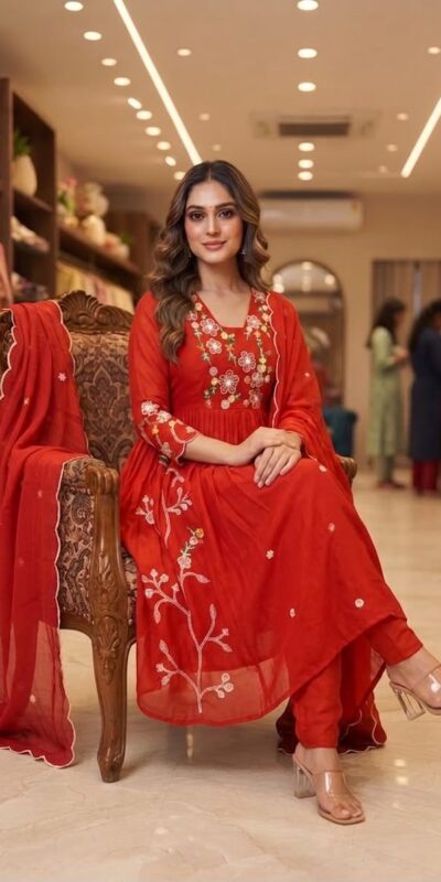 LG 2131 Red Mul Chanderi Salwar Suit with Embroidery Work & Sequins Work. Festive Deal ₹2199. Delivery 4-6 Working Days. Shop nowp | Casual Suits, Jump Suits, Creative suits, Designer Suits, Palazzo Suits, Party Wear Suits, Patiala Suits, Salwar suit, Straight Suits