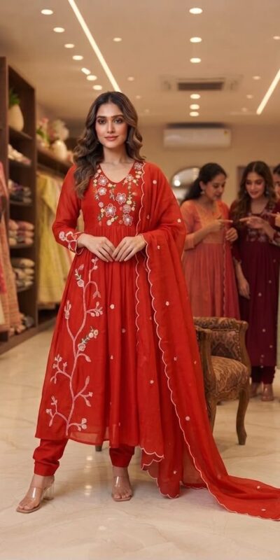 LG 2131 Red Mul Chanderi Salwar Suit with Embroidery Work & Sequins Work. Festive Deal ₹2199. Delivery 4-6 Working Days. Shop nowp | Casual Suits, Jump Suits, Creative suits, Designer Suits, Palazzo Suits, Party Wear Suits, Patiala Suits, Salwar suit, Straight Suits