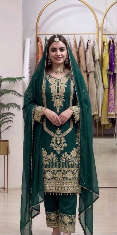 NSR 910 Green Faux Georgette Salwar Suit with Mirror Work & Embroidery Work. Get it for ₹2399. Delivery 4-6 Working Days. Shop now. | Casual Suits, Jump Suits, Creative suits, Designer Suits, Palazzo Suits, Party Wear Suits, Patiala Suits, Salwar suit, Straight Suits