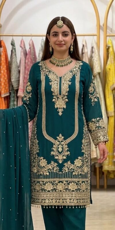 NSR 910 Green Faux Georgette Salwar Suit with Mirror Work & Embroidery Work. Get it for ₹2399. Delivery 4-6 Working Days. Shop now. | Casual Suits, Jump Suits, Creative suits, Designer Suits, Palazzo Suits, Party Wear Suits, Patiala Suits, Salwar suit, Straight Suits