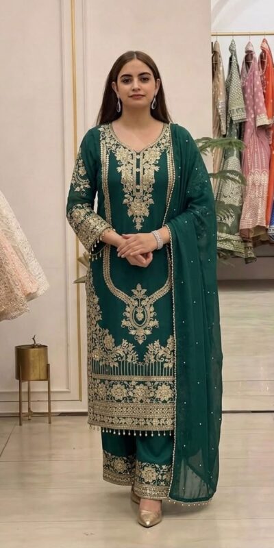 NSR 910 Green Faux Georgette Salwar Suit with Mirror Work & Embroidery Work. Get it for ₹2399. Delivery 4-6 Working Days. Shop now. | Casual Suits, Jump Suits, Creative suits, Designer Suits, Palazzo Suits, Party Wear Suits, Patiala Suits, Salwar suit, Straight Suits
