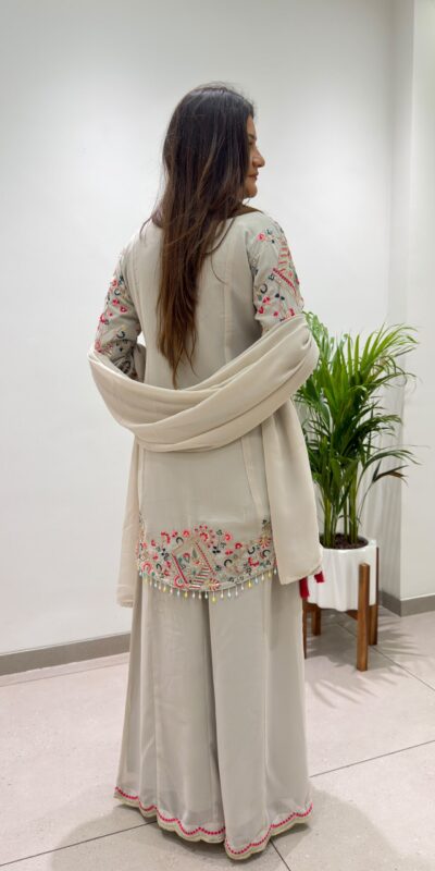 BE 489 Grey Faux Georgette Salwar Suit with Mirror Work & Embroidery Work. Get it for ₹2899. Delivery 4-6 Working Days. Shop now. | Casual Suits, Jump Suits, Creative suits, Designer Suits, Palazzo Suits, Party Wear Suits, Patiala Suits, Salwar suit, Straight Suits
