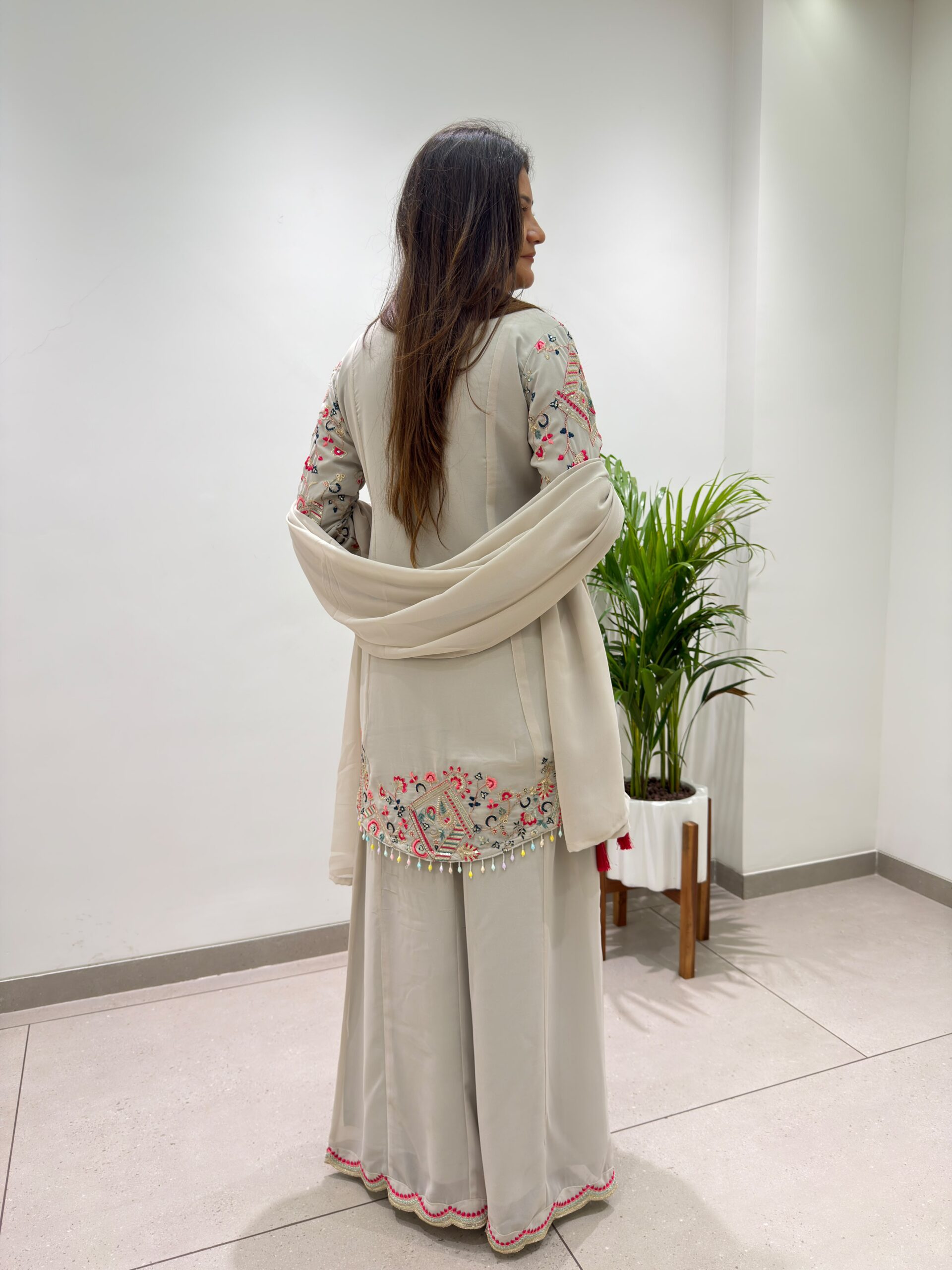 BE 489 Grey Faux Georgette Salwar Suit with Mirror Work & Embroidery Work. Get it for ₹2899. Delivery 4-6 Working Days. Shop now. | Casual Suits, Jump Suits, Creative suits, Designer Suits, Palazzo Suits, Party Wear Suits, Patiala Suits, Salwar suit, Straight Suits