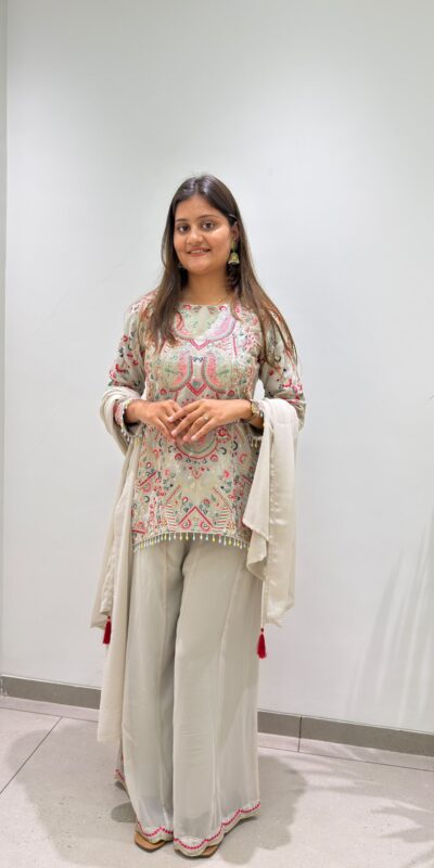 BE 489 Grey Faux Georgette Salwar Suit with Mirror Work & Embroidery Work. Get it for ₹2899. Delivery 4-6 Working Days. Shop now. | Casual Suits, Jump Suits, Creative suits, Designer Suits, Palazzo Suits, Party Wear Suits, Patiala Suits, Salwar suit, Straight Suits
