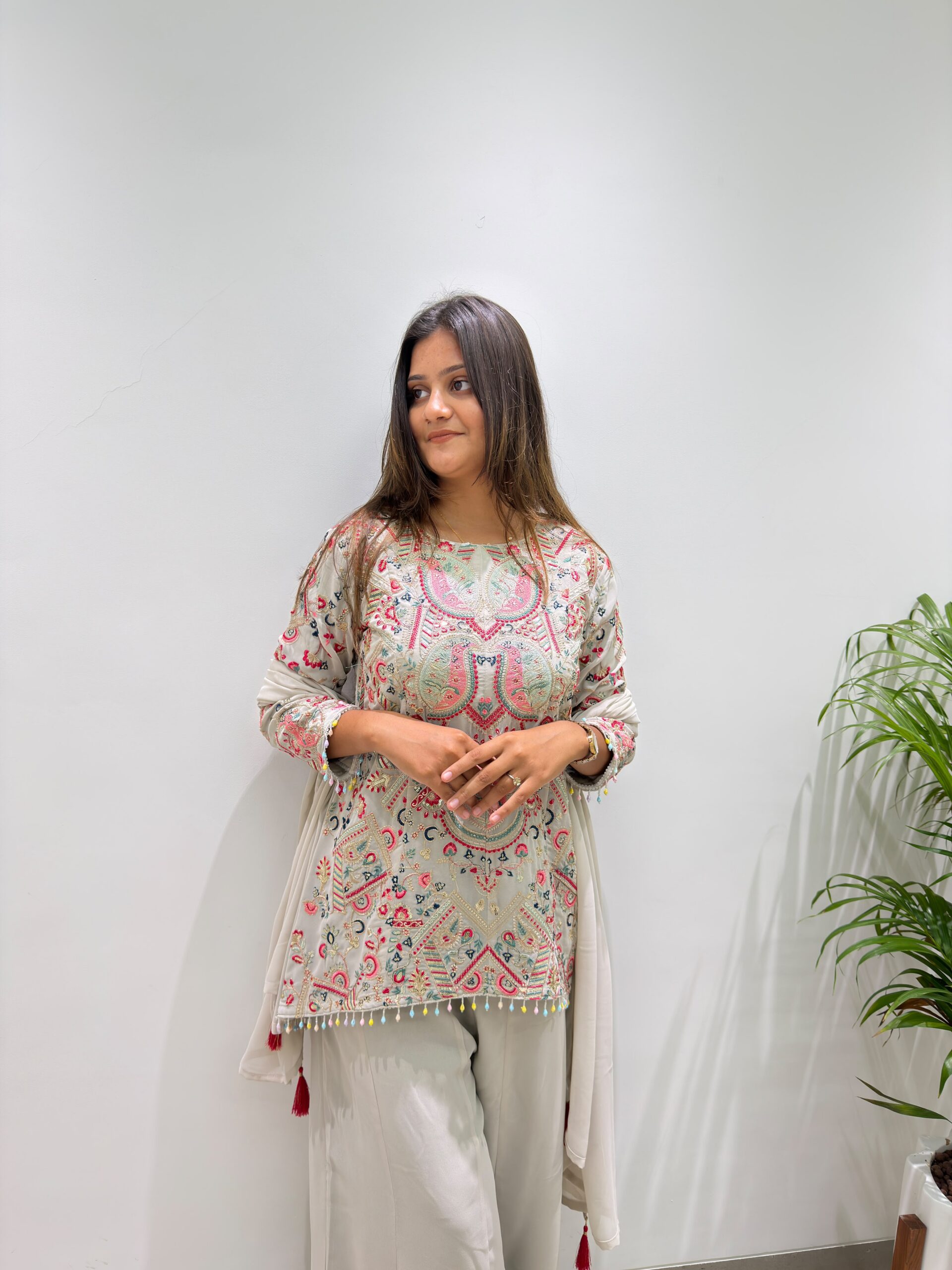 BE 489 Grey Faux Georgette Salwar Suit with Mirror Work & Embroidery Work. Get it for ₹2899. Delivery 4-6 Working Days. Shop now. | Casual Suits, Jump Suits, Creative suits, Designer Suits, Palazzo Suits, Party Wear Suits, Patiala Suits, Salwar suit, Straight Suits