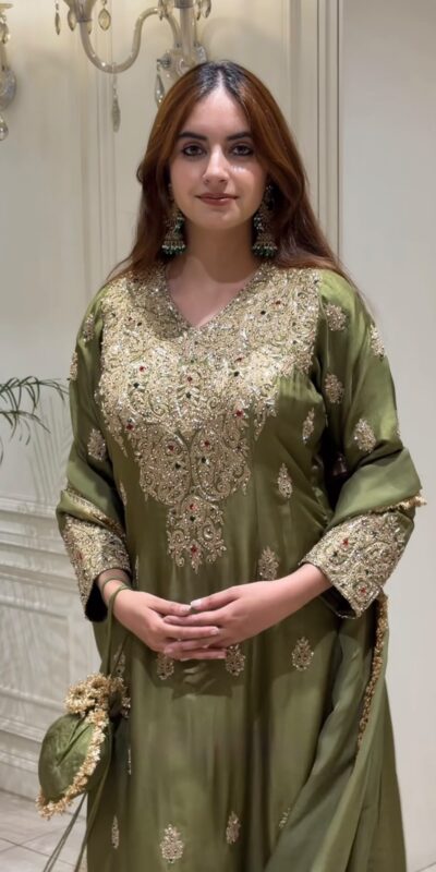 NSR 906 Mehandi Roman Silk Salwar Suit with Sequins Work & Embroidery Work. Available at ₹2449 only. Delivery 4-6 Working Days. Shop now. | Casual Suits, Jump Suits, Creative suits, Designer Suits, Palazzo Suits, Party Wear Suits, Patiala Suits, Salwar suit, Straight Suits