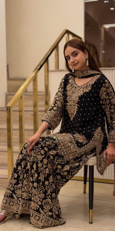 KF 1733 Black Faux Georgette Salwar Suit with Mirror Work & Embroidery Work. Get it for ₹2849. Delivery 4-6 Working Days. Shop now. | Casual Suits, Jump Suits, Creative suits, Designer Suits, Palazzo Suits, Party Wear Suits, Patiala Suits, Salwar suit, Straight Suits